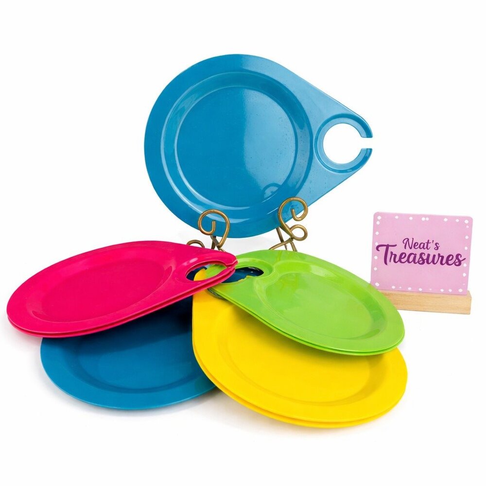 Citrus Grove Melamine Pink Green Yellow Blue Tear Cup Holder Snack Plates Set 8